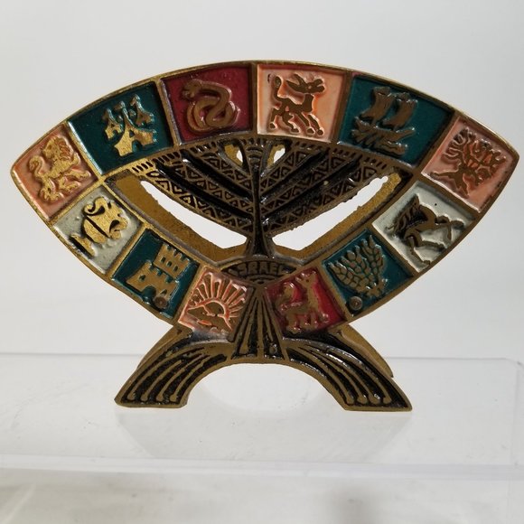 Brass Jewish Judaic Holder Paper Letter Foil Napkin 12 Tribes Israel Shabbot 4x6 - Picture 8 of 11